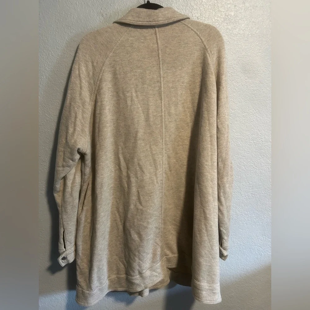 Free People Beige Utility Knit Double Snap Oversized Jacket Womens